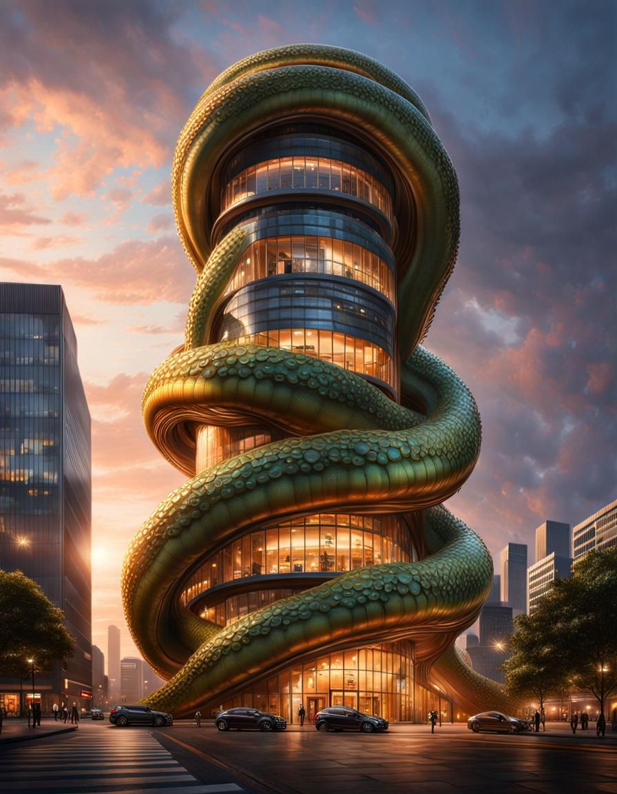 Giant Tentacle Embraces Concrete Tower in Golden Hour