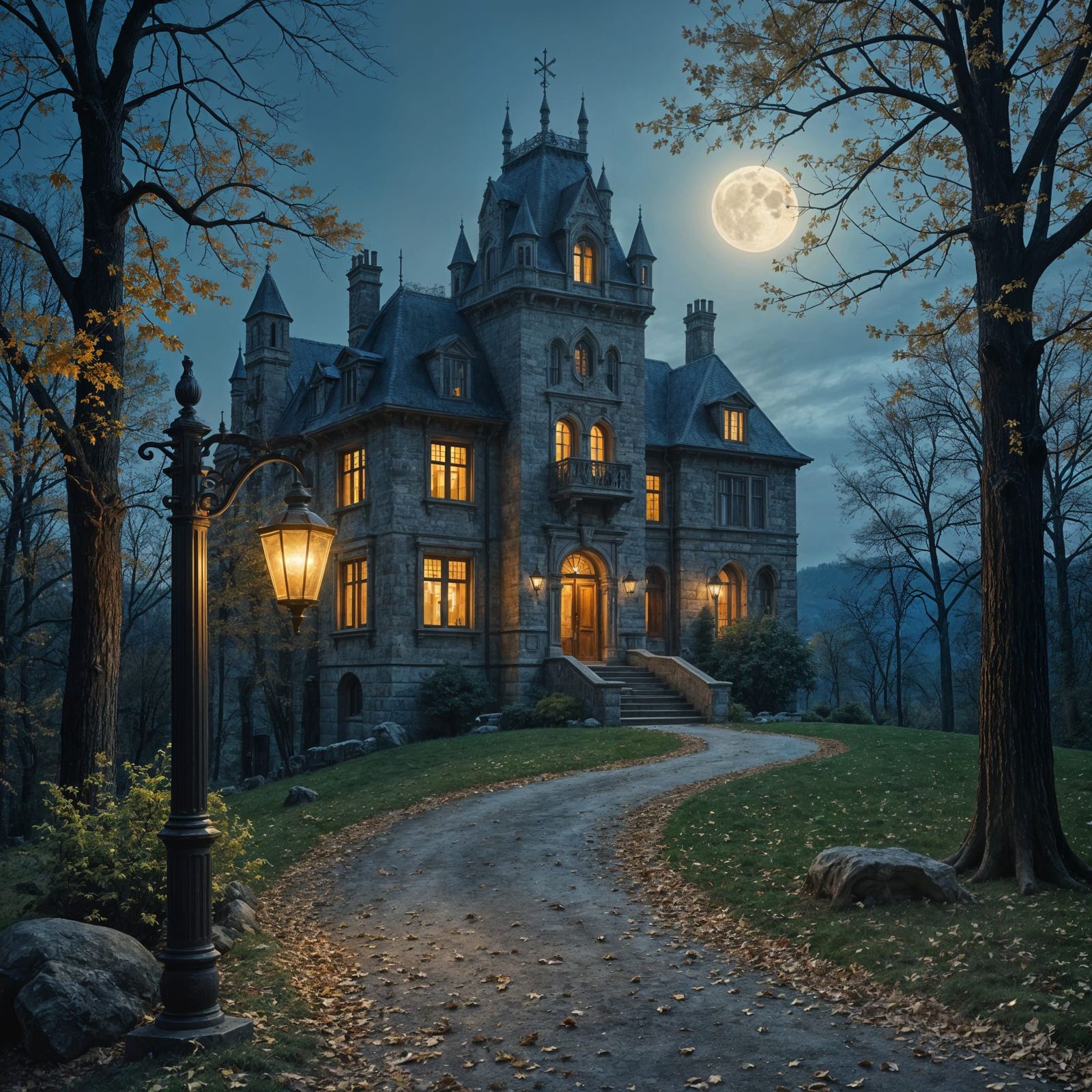 Medieval Manor House Under Autumn Stars