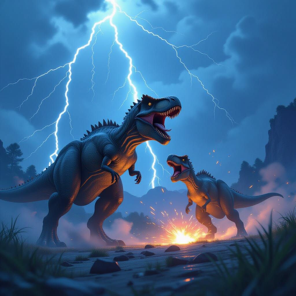 Dinosaurs in Epic Battle: 3D Anime Art
