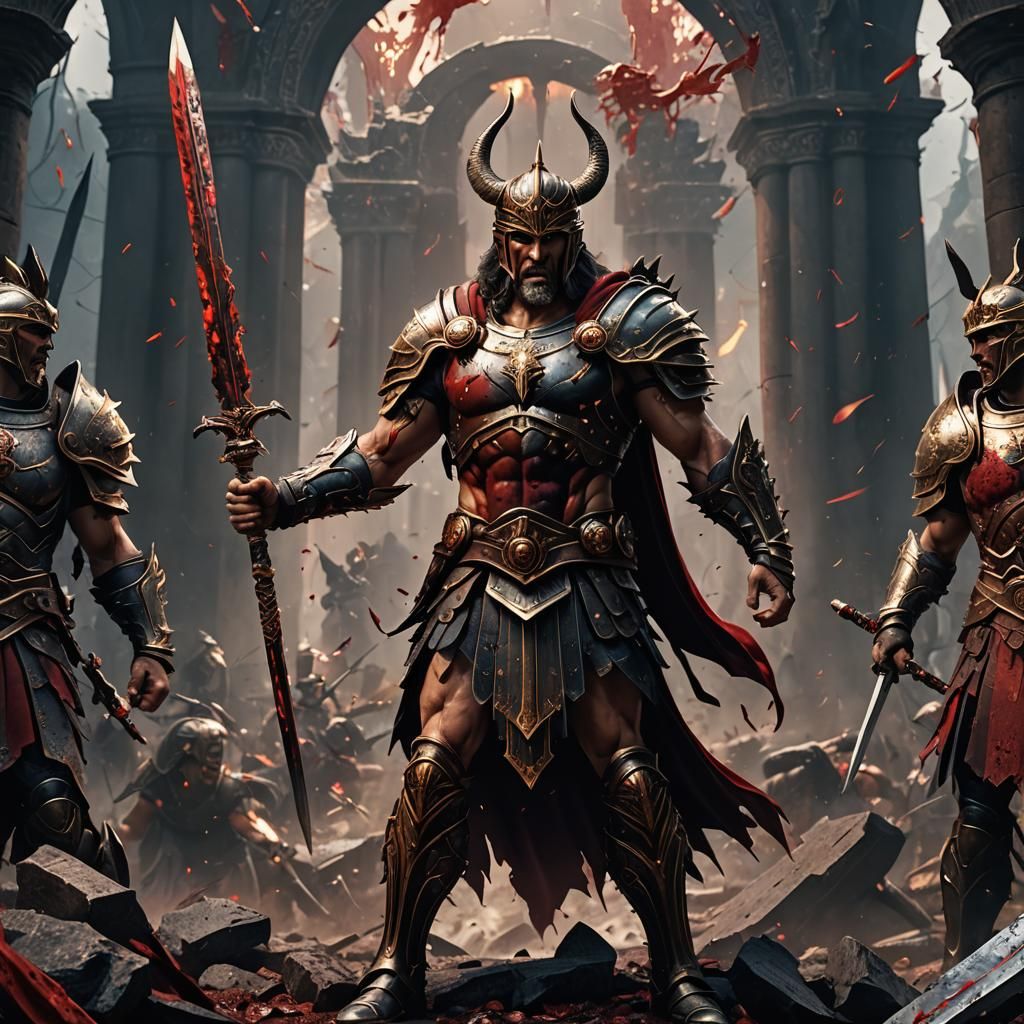 Ares, God of War, in Detailed Matte Painting