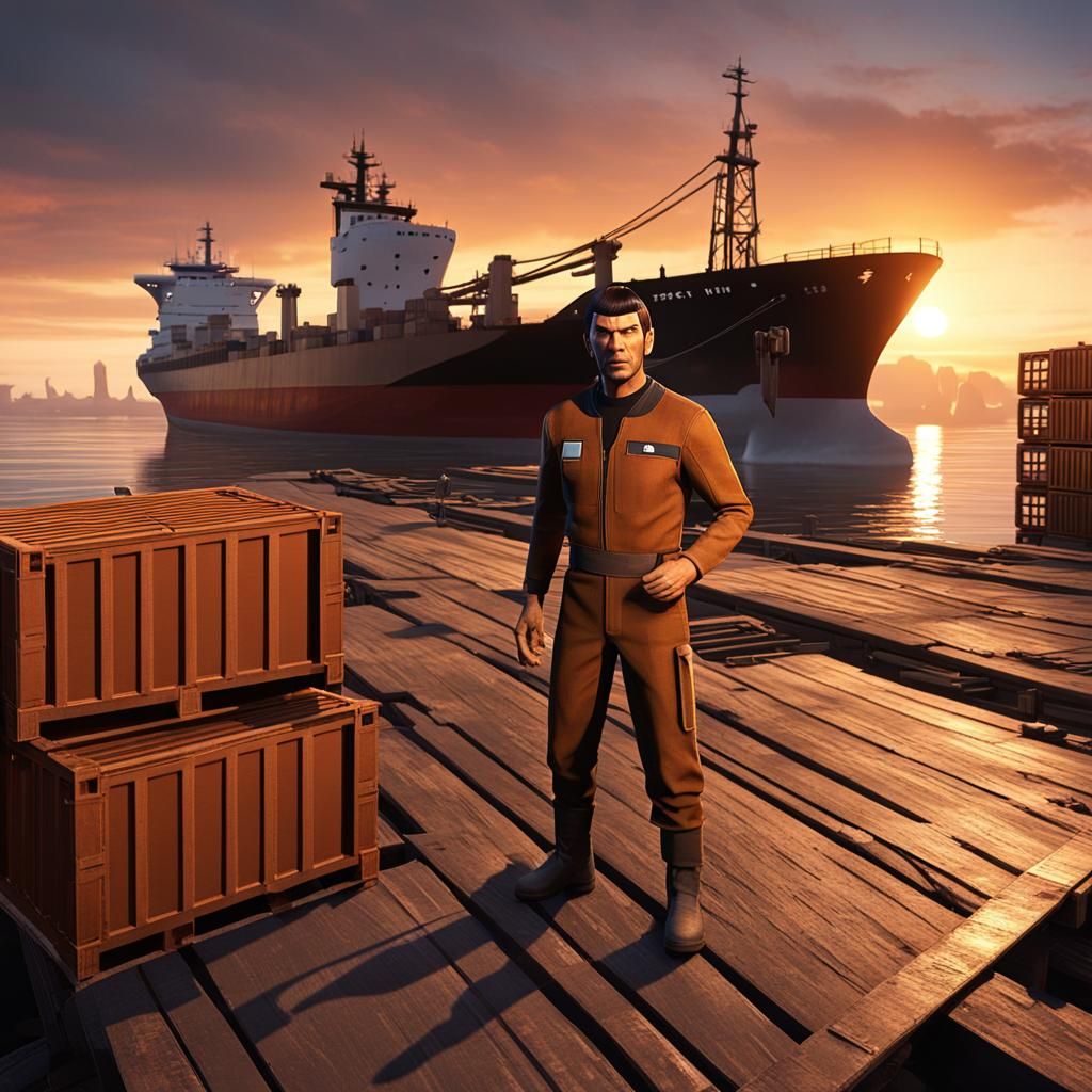 Spock as Dock Worker in 3D Game Style