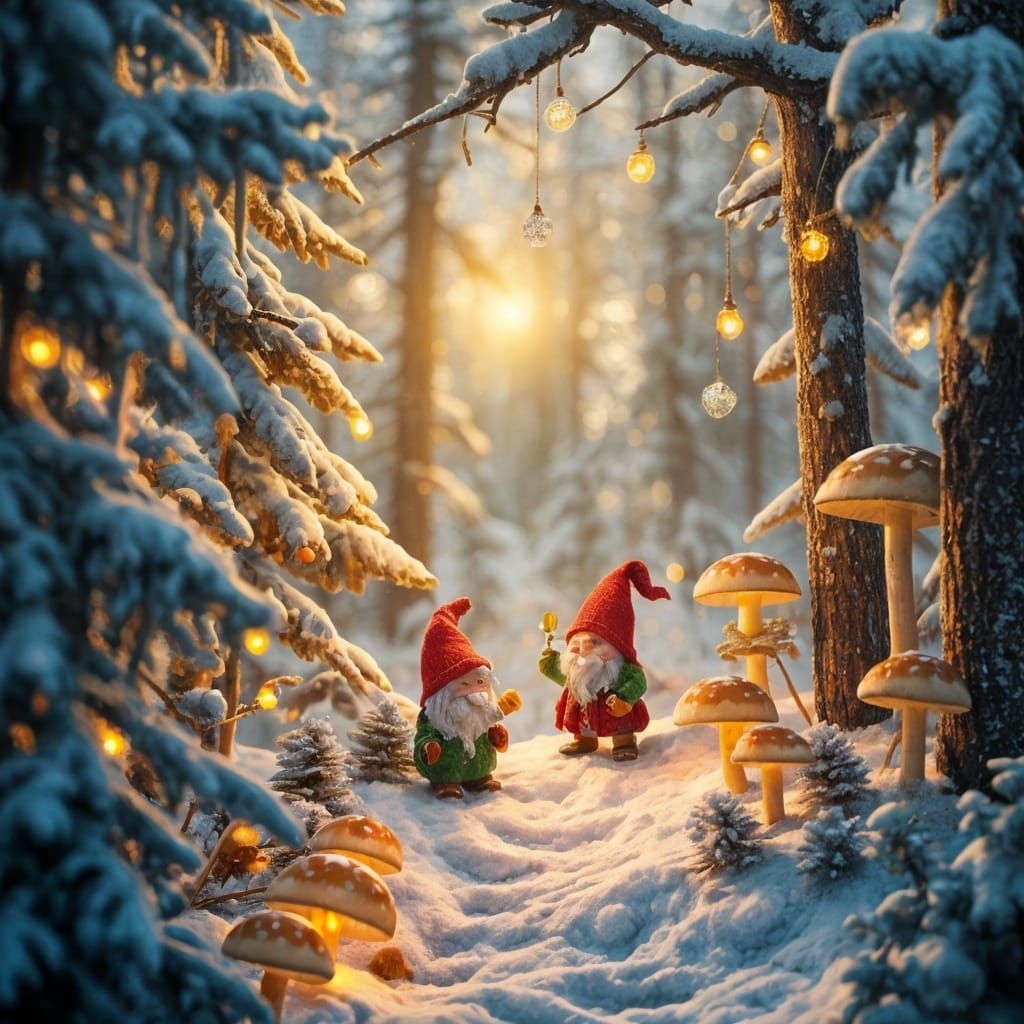 Fantastical Winter Wonderland Scene in Soft Golden Light