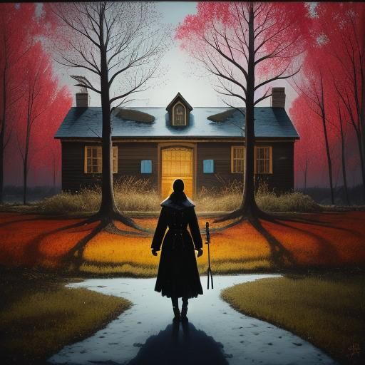 Surrealist Woman's Dream of Justice on Gloomy Evening