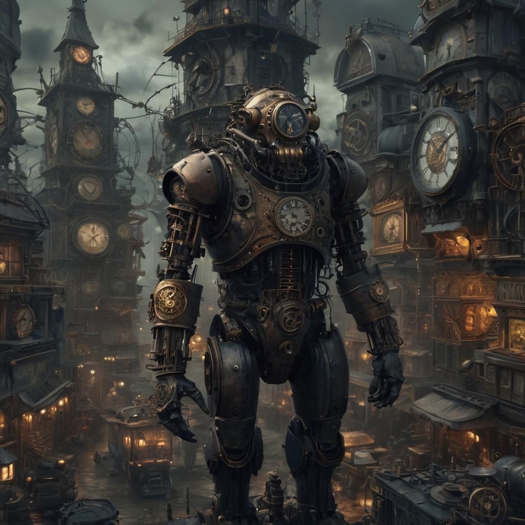 Steampunk Clockwork Creature Covered in Clocks