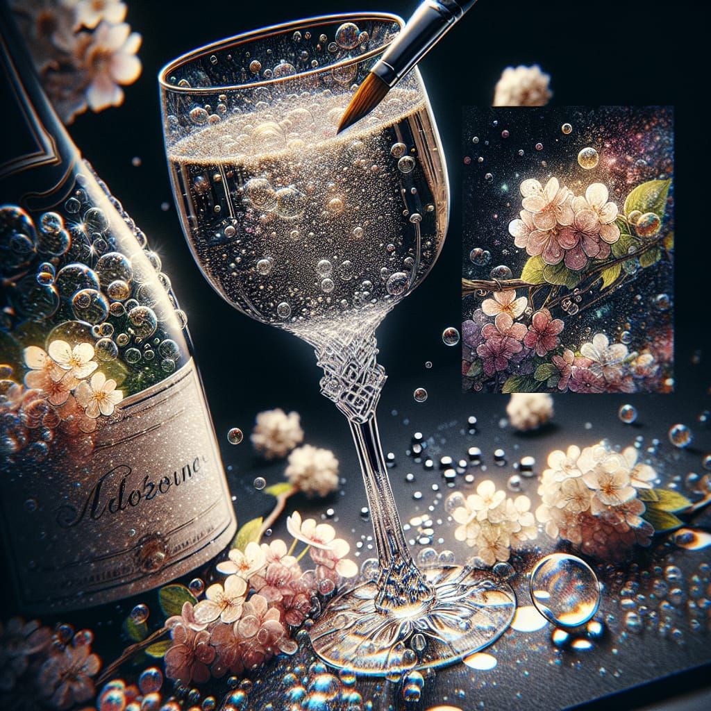 Sparkling Crystal Wineglass with Champagne Bubbles