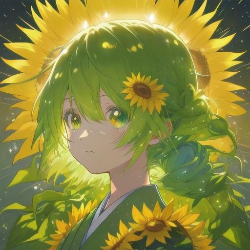 Hatsune Miku in Sunflower Field, Anime Style