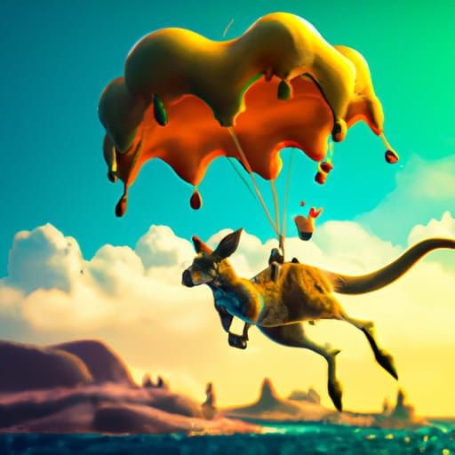 Kangaroo Parasailing in Detailed Fantasy Landscape
