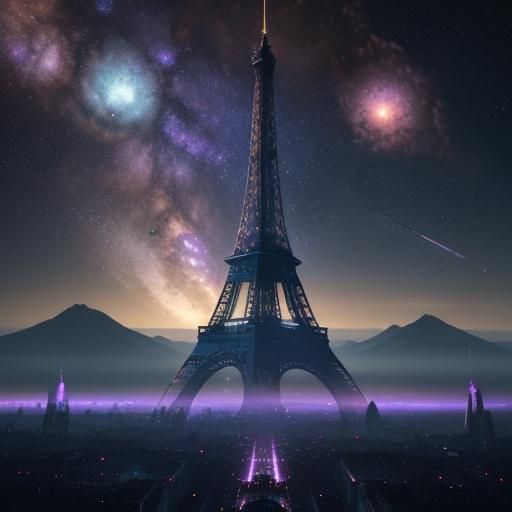 Eiffel Tower and Milky Way Fantasy Concept Art