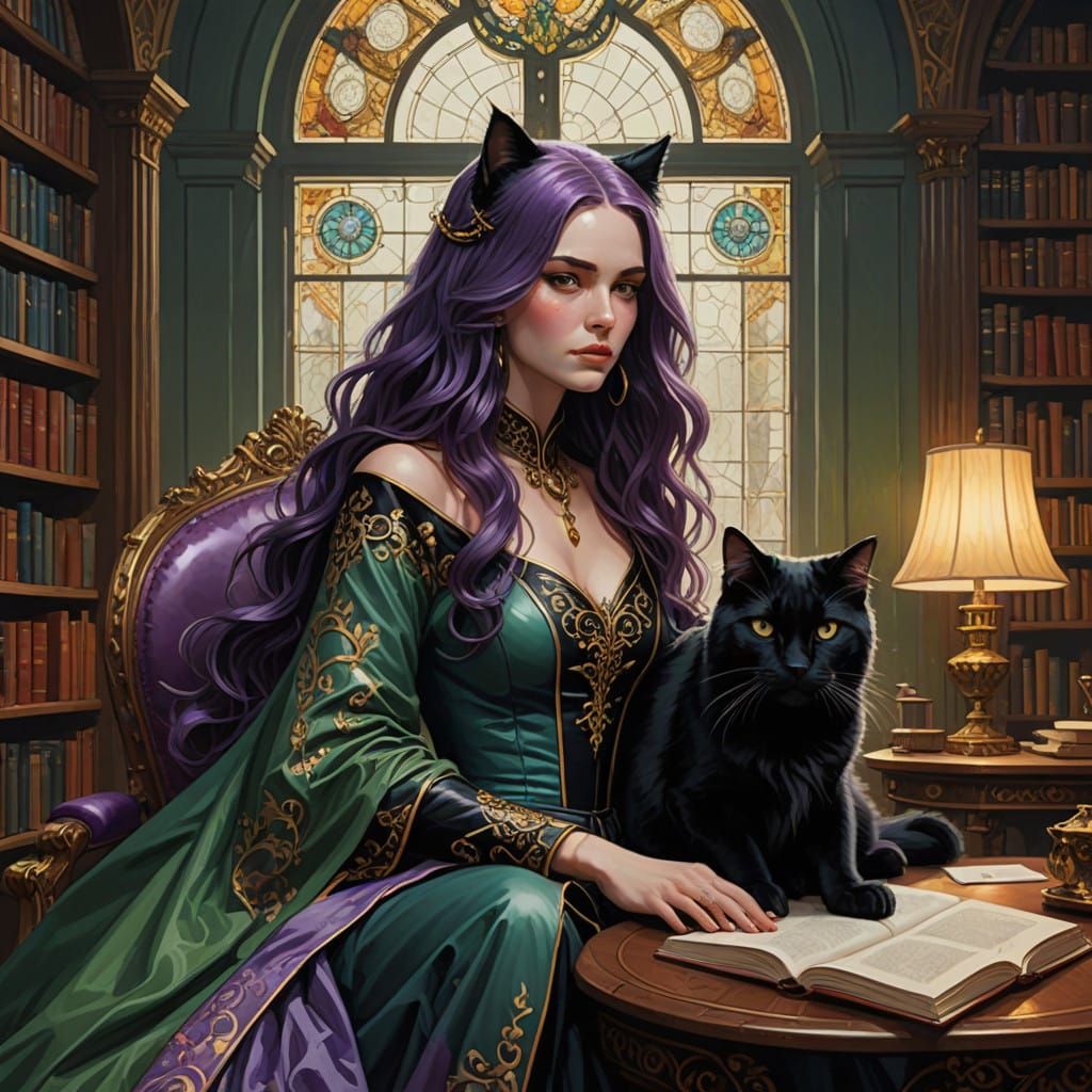 Elegant Woman Reads in Luxury Library Setting