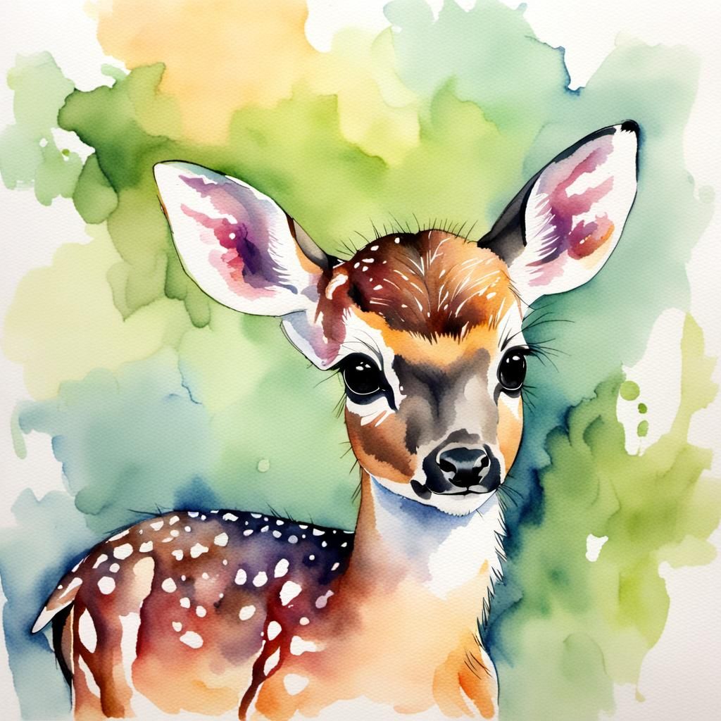 Watercolor Painting of a Baby Deer