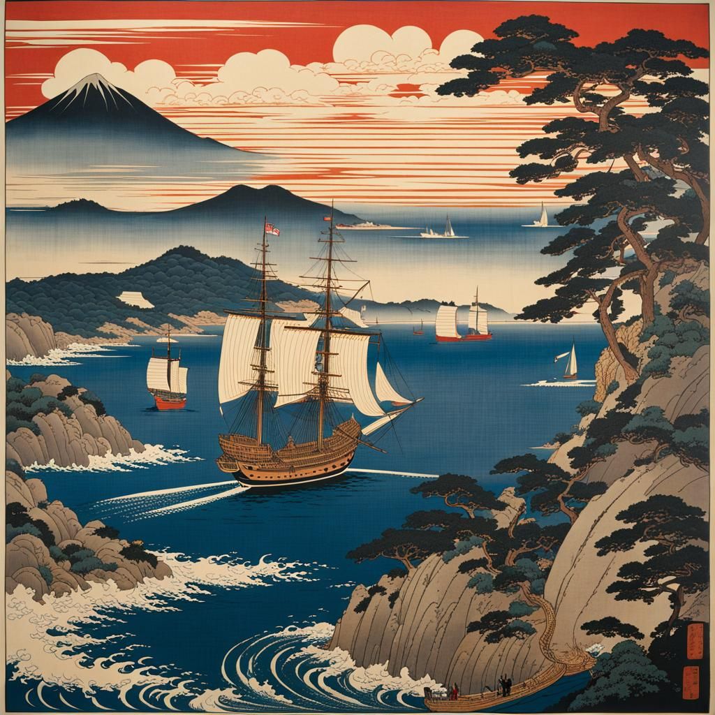 Nagasaki Bay: Ukiyo-e Scene of Deshima Island