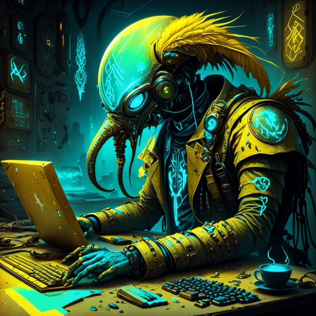 Futuristic Alien General on Sci-Fi Planet with Runes