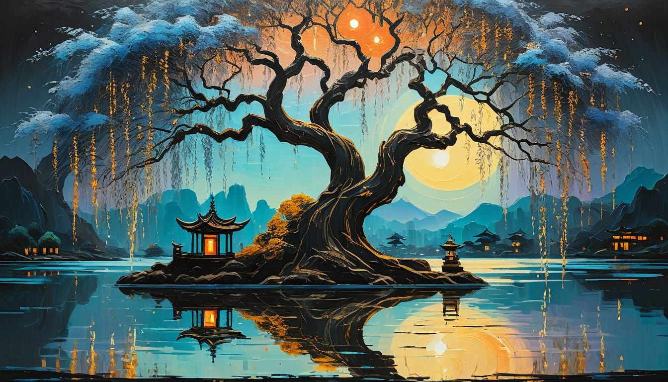 Surreal Stargate Scene in Impasto Style