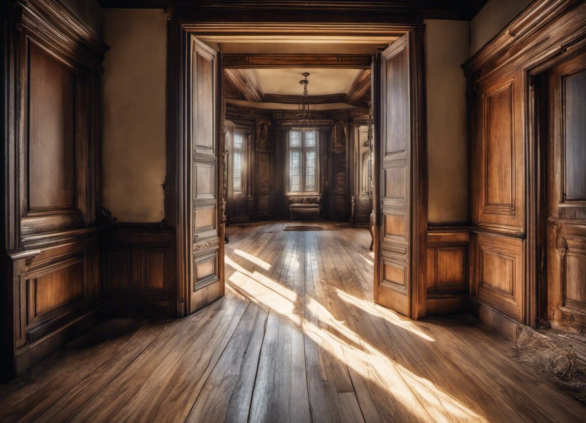 Walking Through an Empty Old House in Sunlight