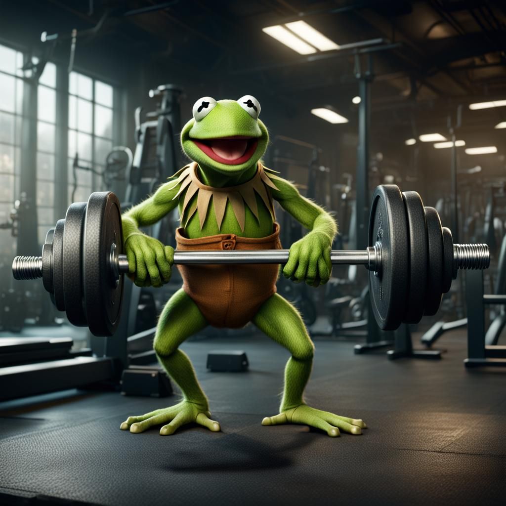 Buff Kermit Frog at the Gym: Digital Matte Painting