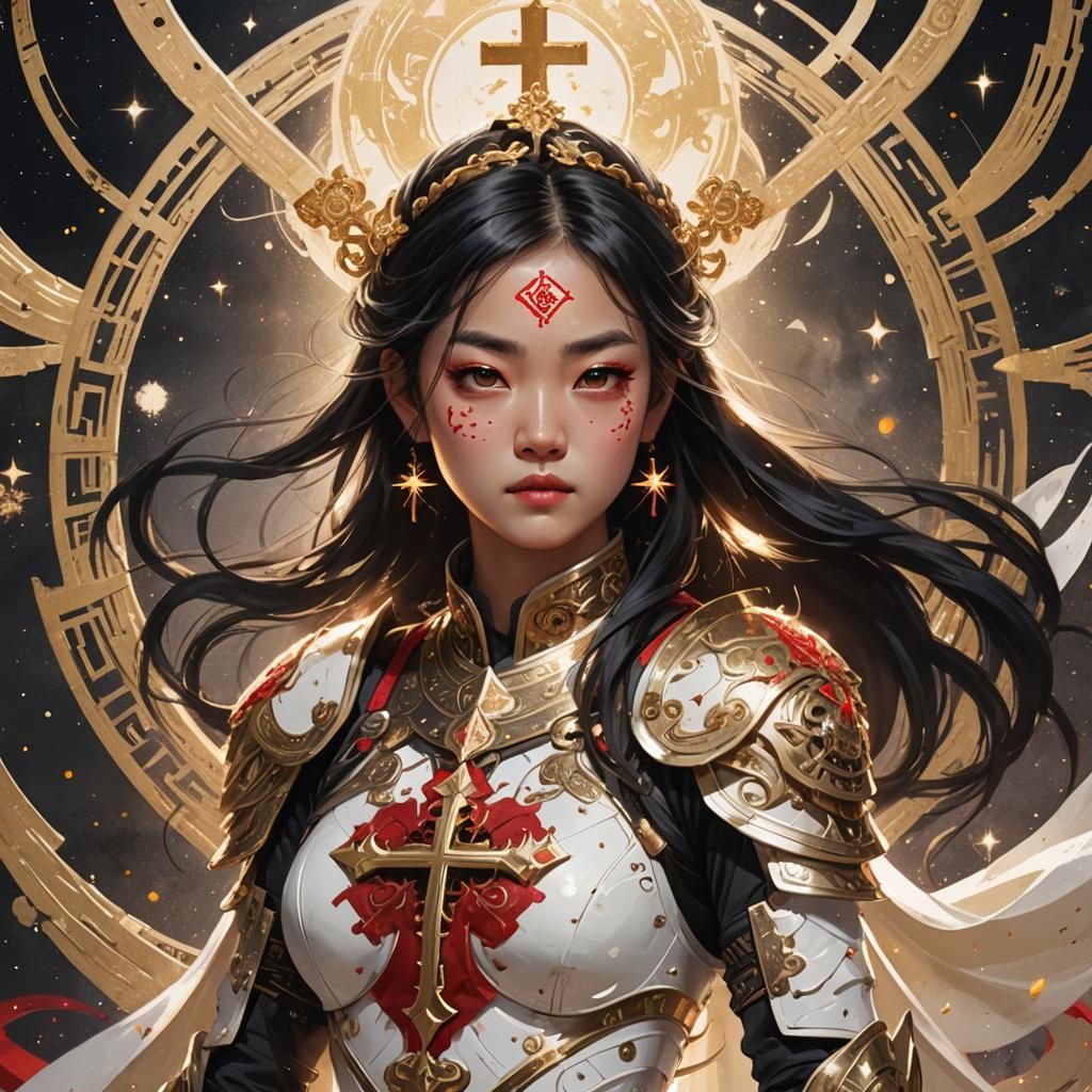 Ethereal Asian Woman in Holy Armor