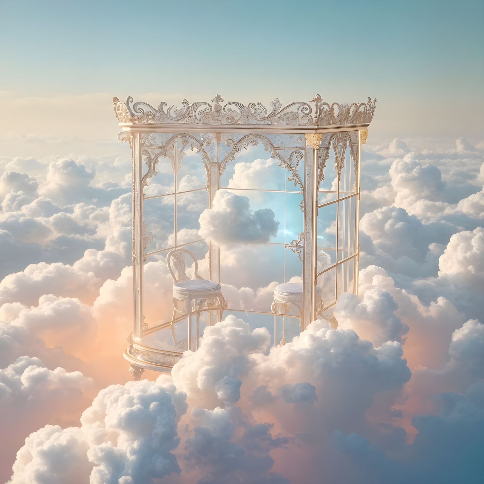 Ethereal Whimsy in a Glowing Rococo Chamber