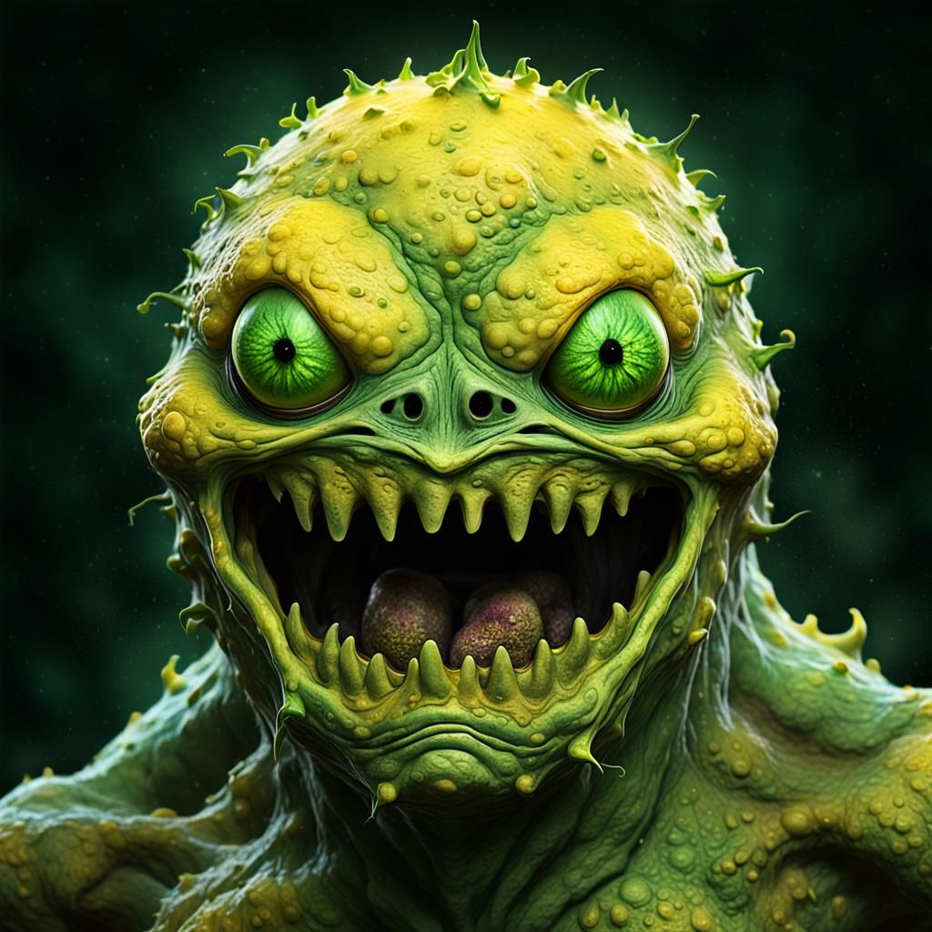 Monstrous Lemon Creature in Eerie Surrealism