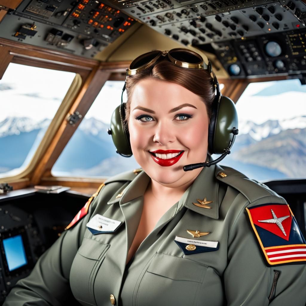 Attractive Pilot in Jet Cockpit with Mountain View
