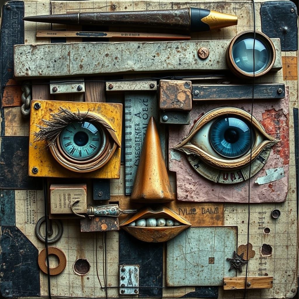 Grunge Fusion Eyes in Encaustic Mixed Media