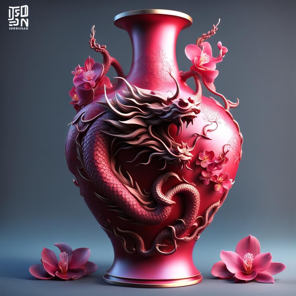 3D Printed Dragon Vase with Cherry Blossoms