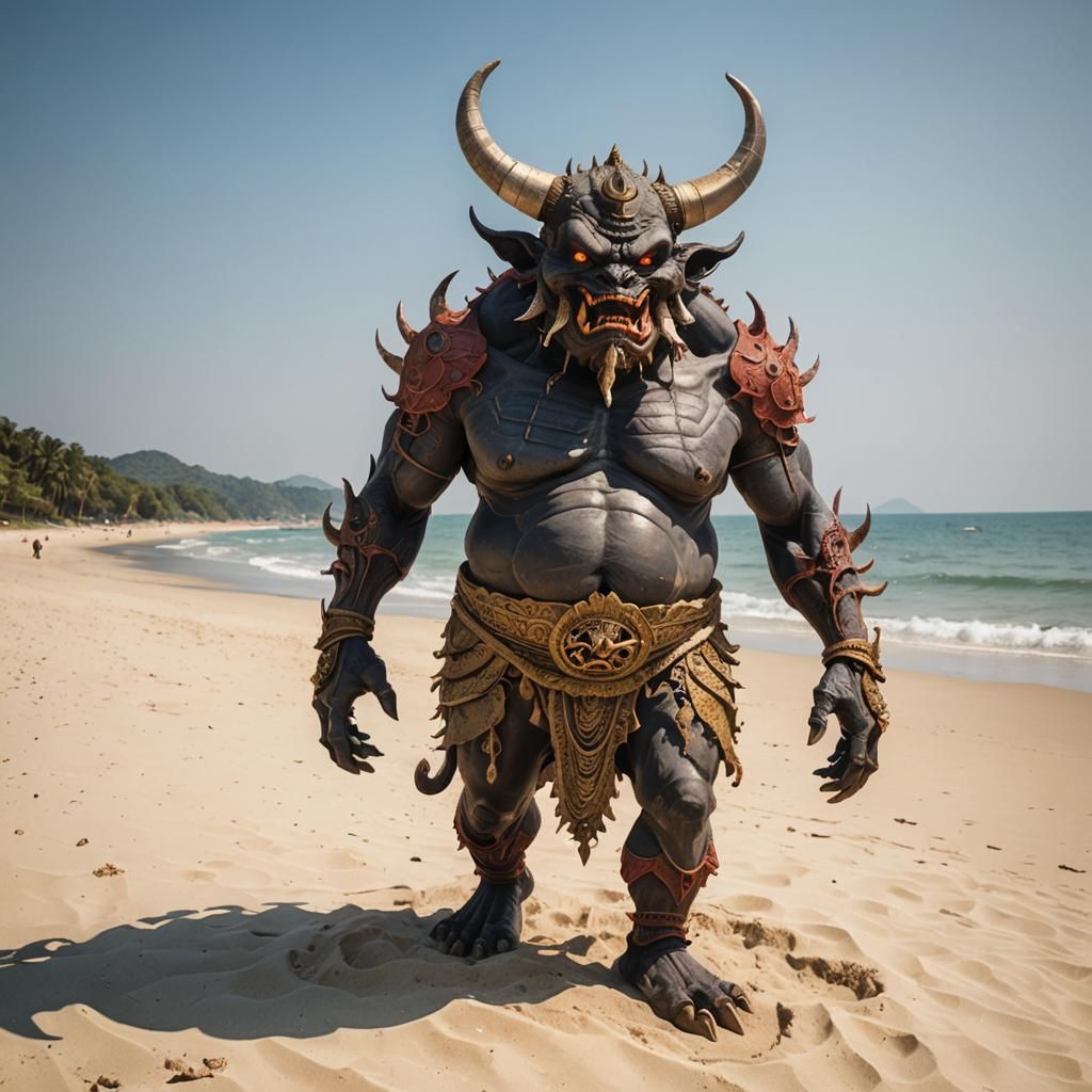 Kabandha, a demon with no head or neck with one large eye on...