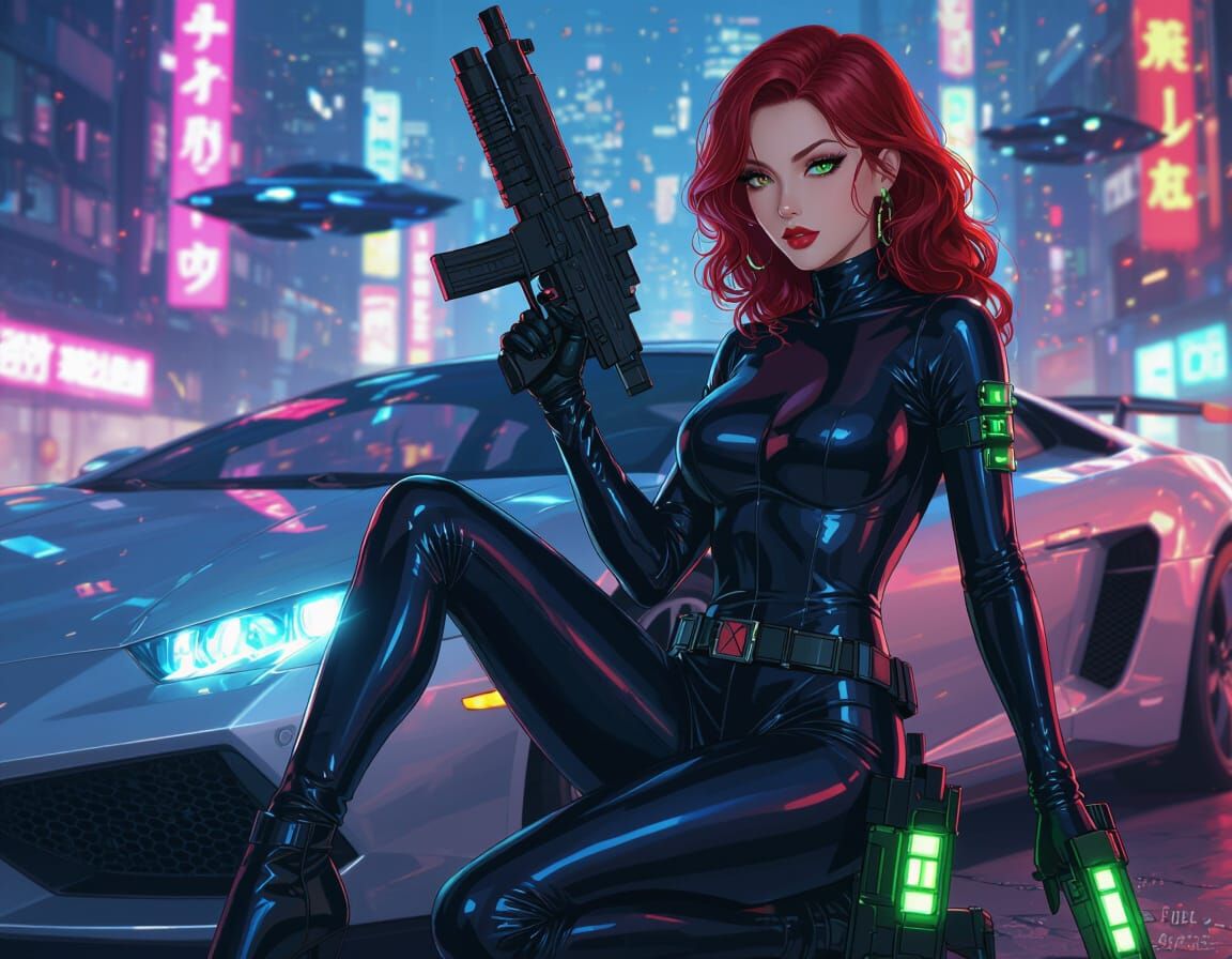 Cyberpunk Woman with Blaster in Manga Style