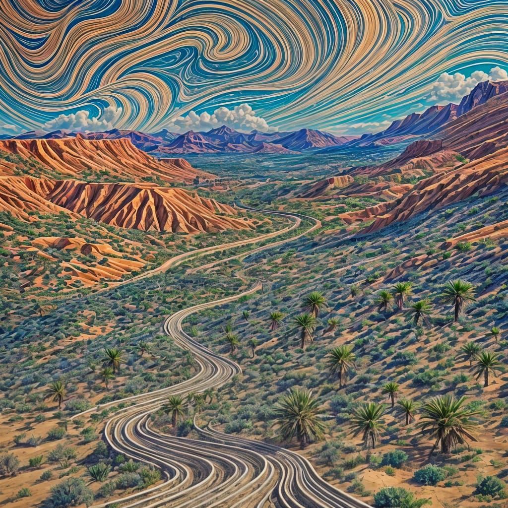 Surreal Desert Villa with Metallic Cacti