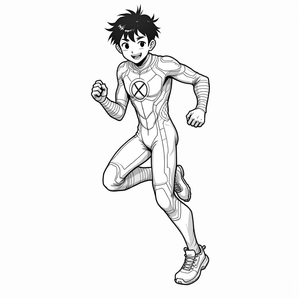 Anime-Style Line Drawing of Kyle Nguyen, Kinetic Kid Superhe...