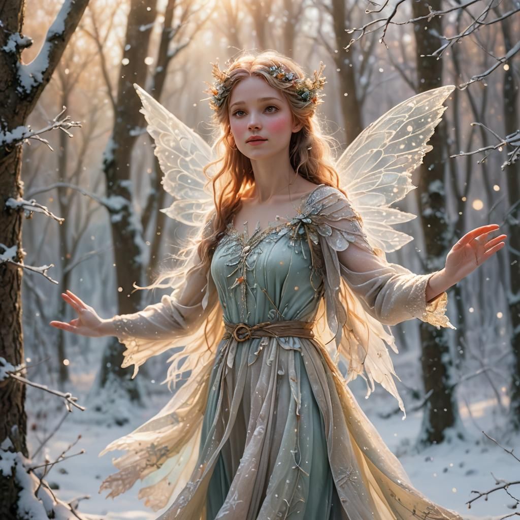 Ethereal Winter Fae in Dreamy Forest Glade