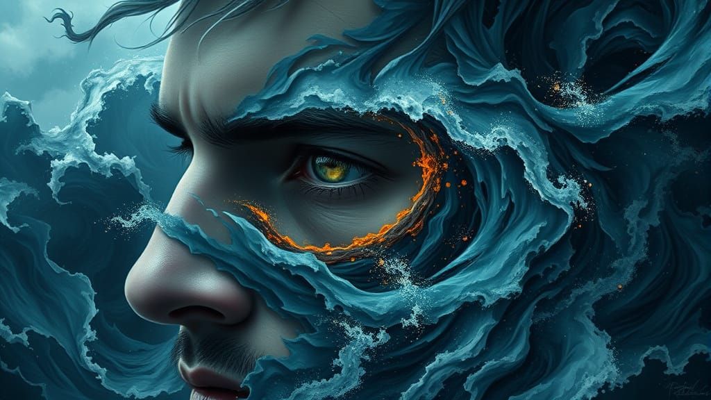 Stormy Ocean Portrait in Matte Painting Style