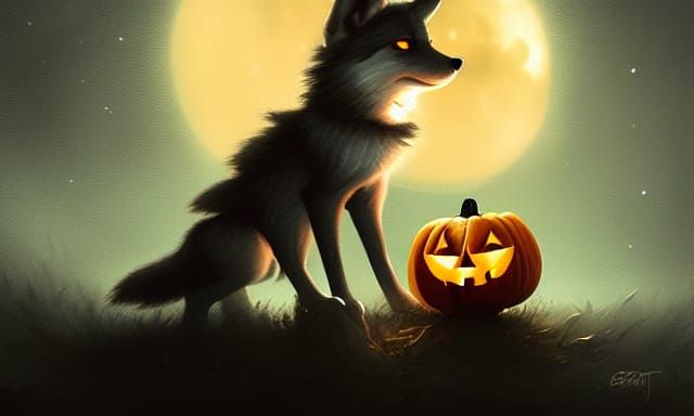 Adorable Halloween Wolf Cub in Detailed Digital Art