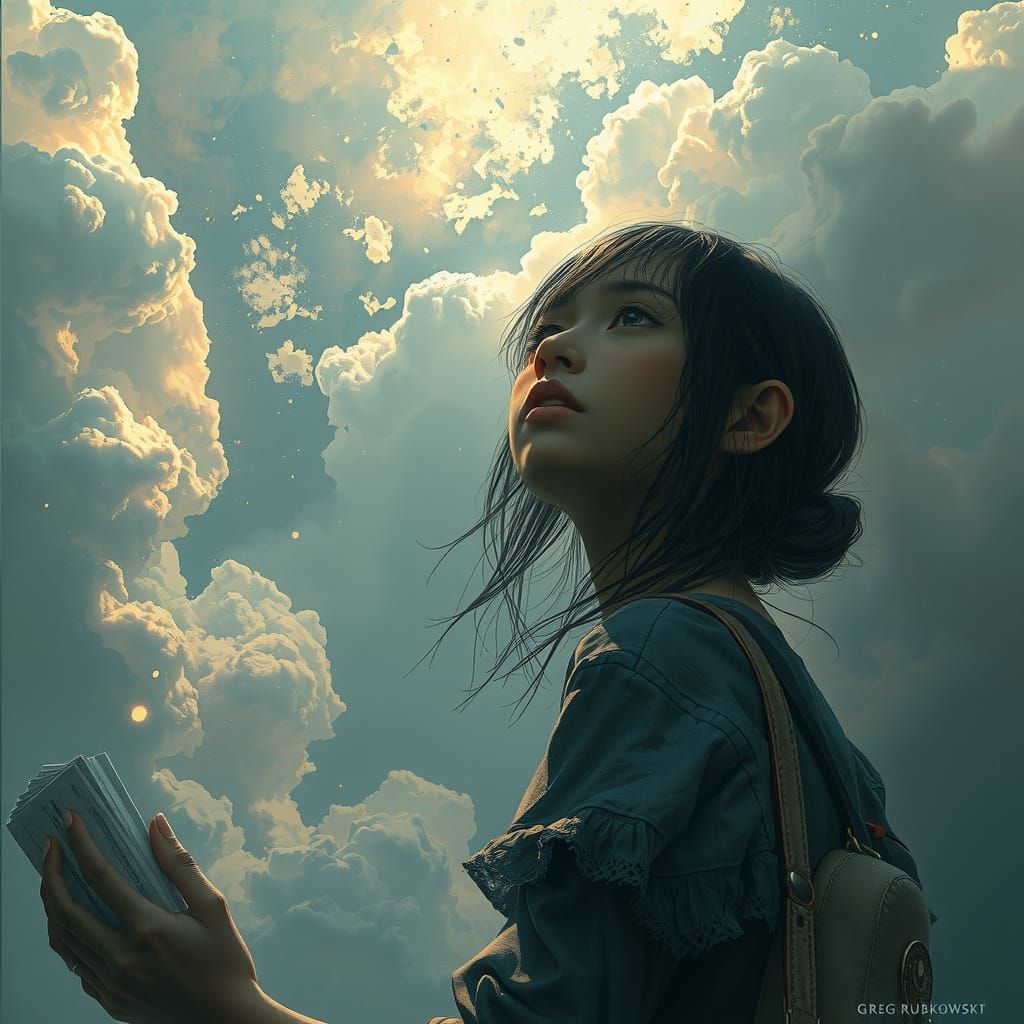 Melancholy Girl in a Crying Sky: Digital Illustration