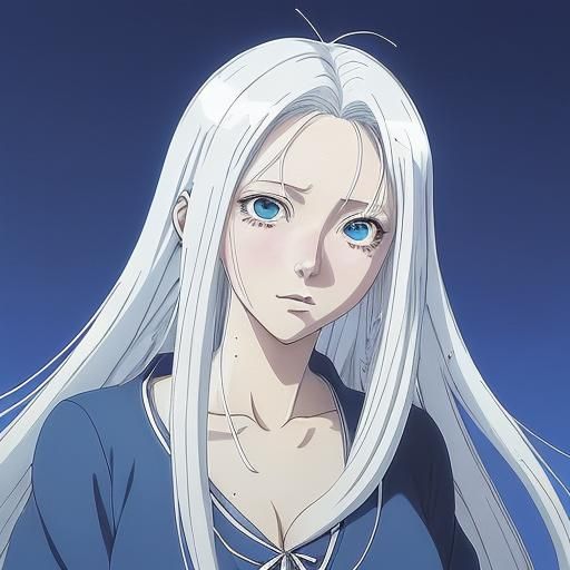 Anime Woman with White Hair in Cel-Shaded Style