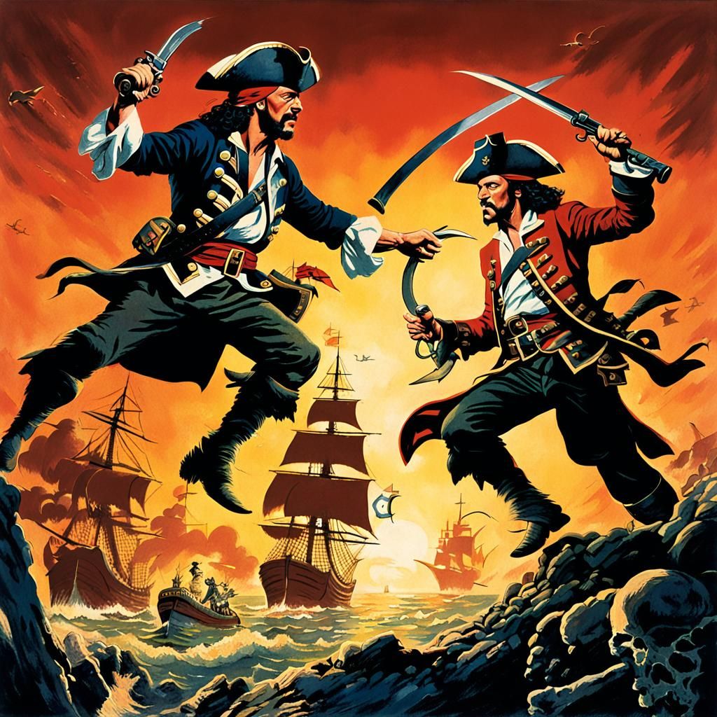 Pirates Clash: Vintage Movie Poster Illustration