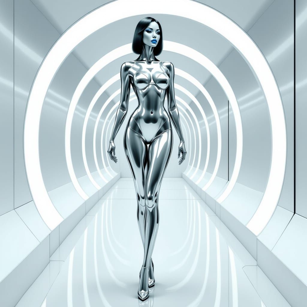 Cyberpunk Robot Goddess in Mirror Chrome