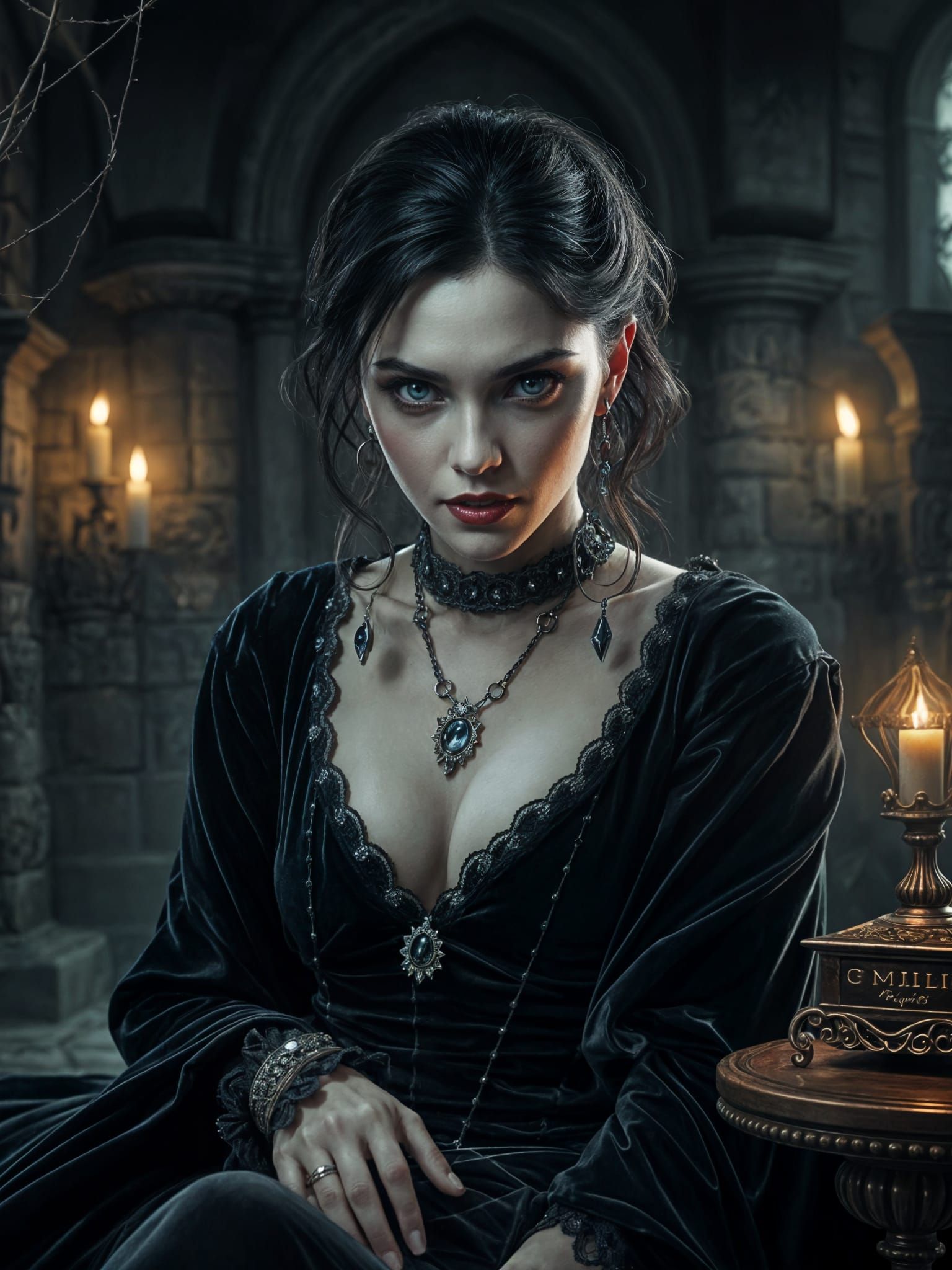 Sinister Vampire Portrait in Dark Dungeon