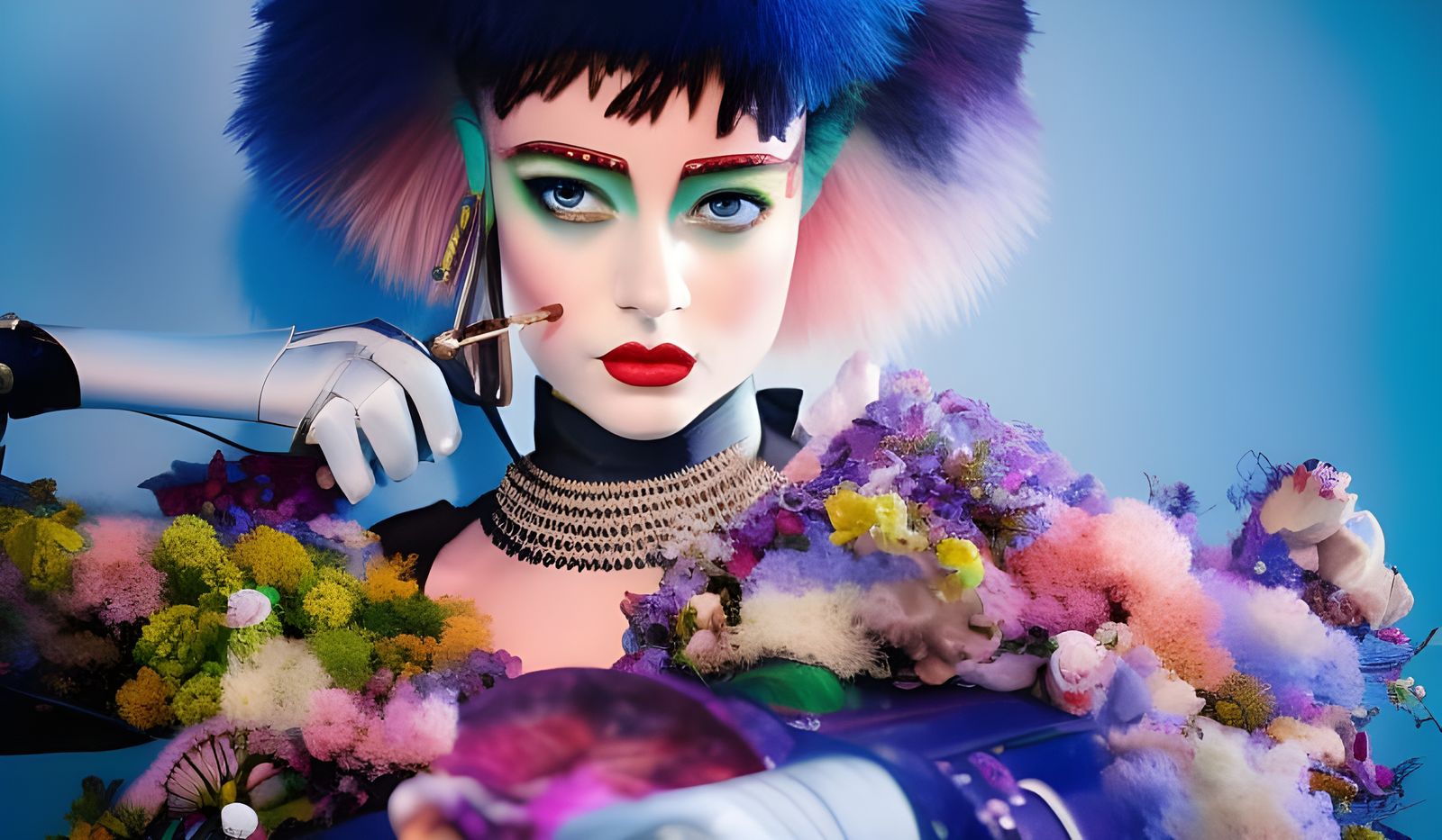 Hyperdetailed Cyborg Makeup Artist in Dreamy Abstract Art