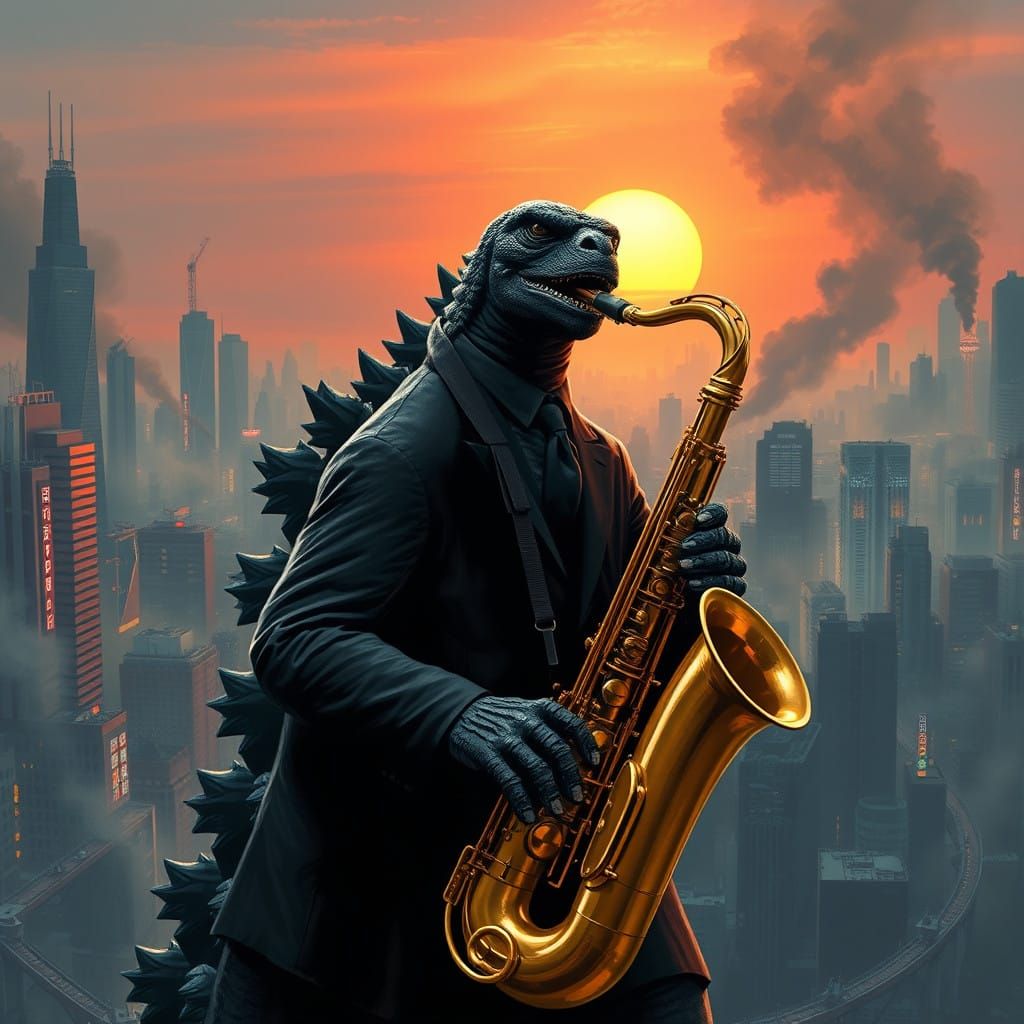 Godzilla Plays Sax in Ruined Tokyo