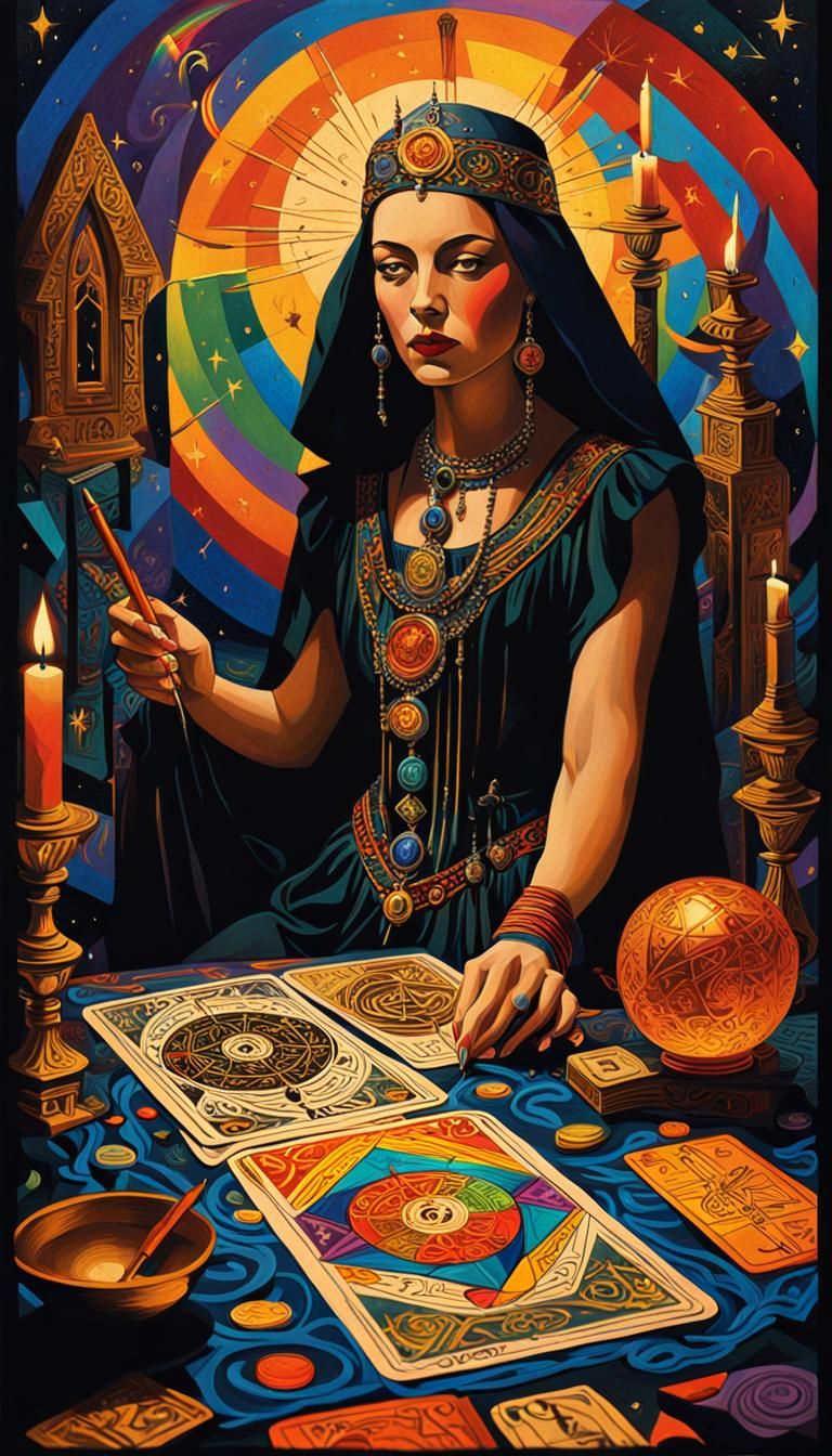 Cubist Death Tarot Card Designer in Ornate Chamber