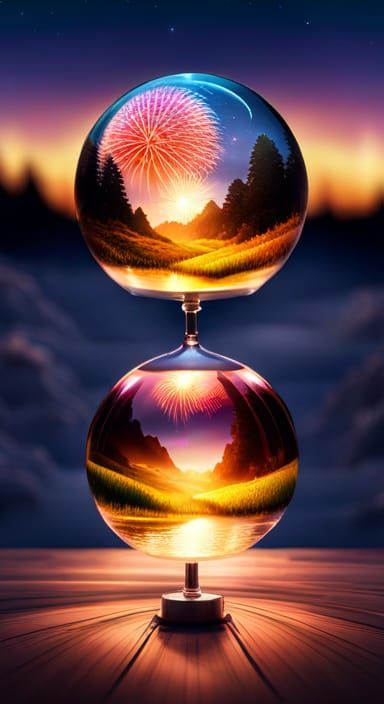 Glass Orb Fireworks in an American Landscape