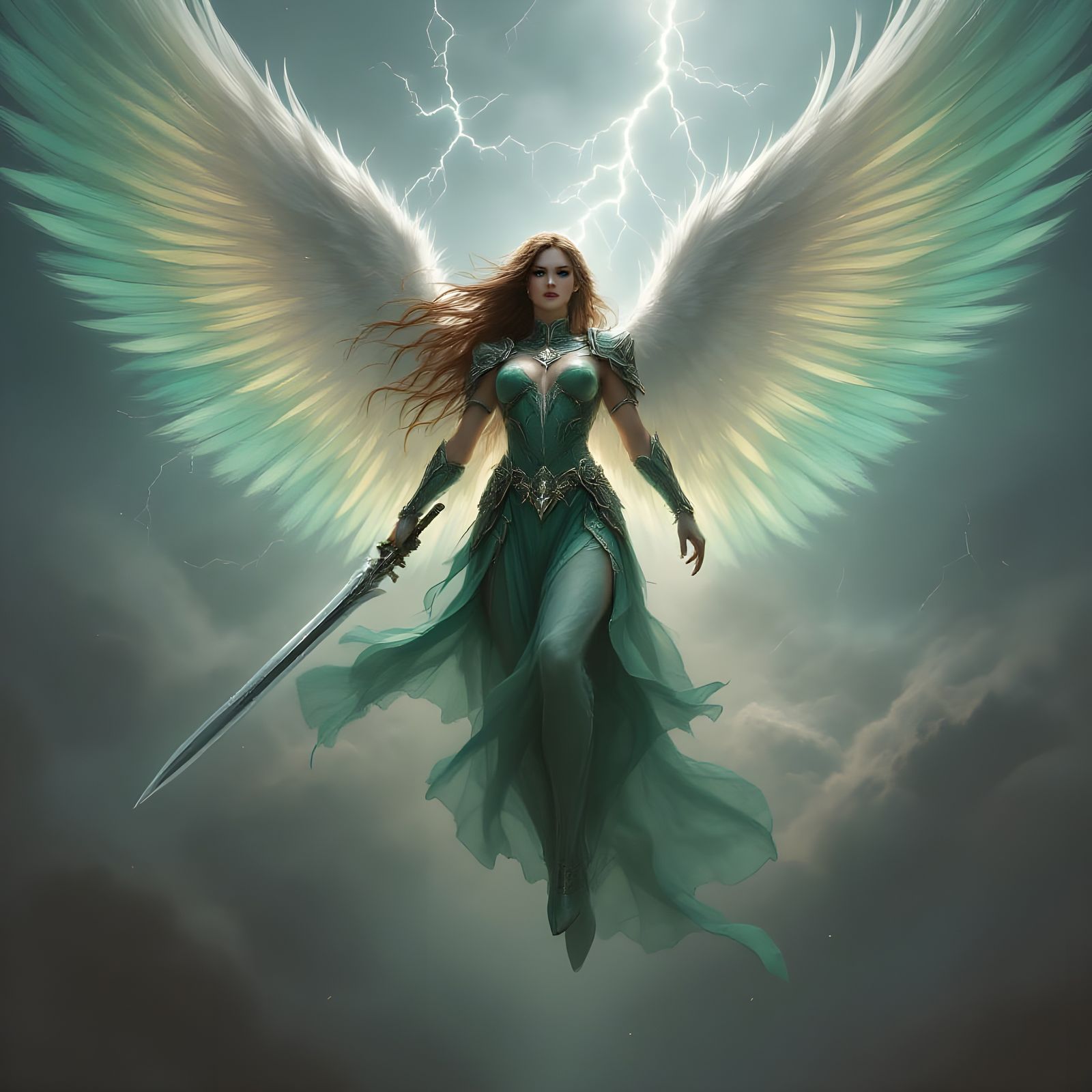 Ethereal Valkyrie Warrior Descends to Battle