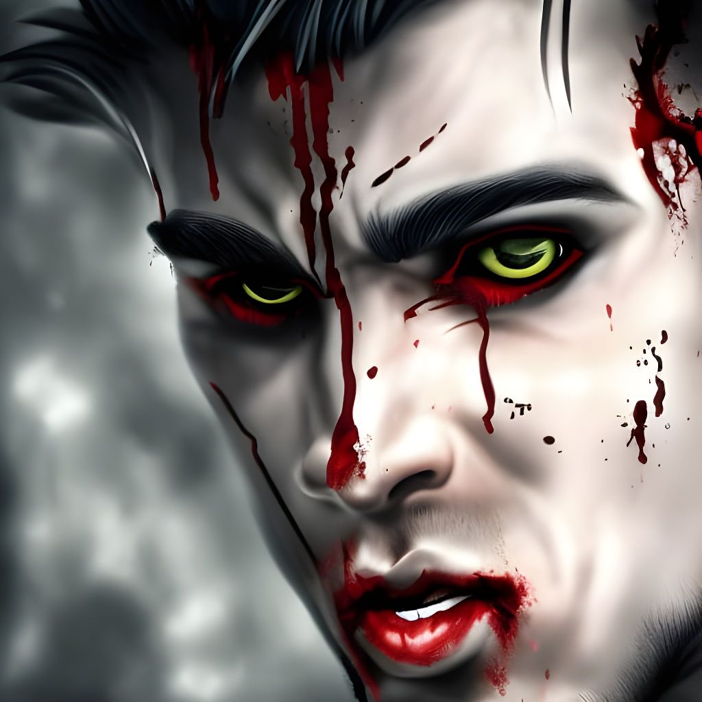 Hyperrealistic Male Vampire Portrait in Splash Art Style