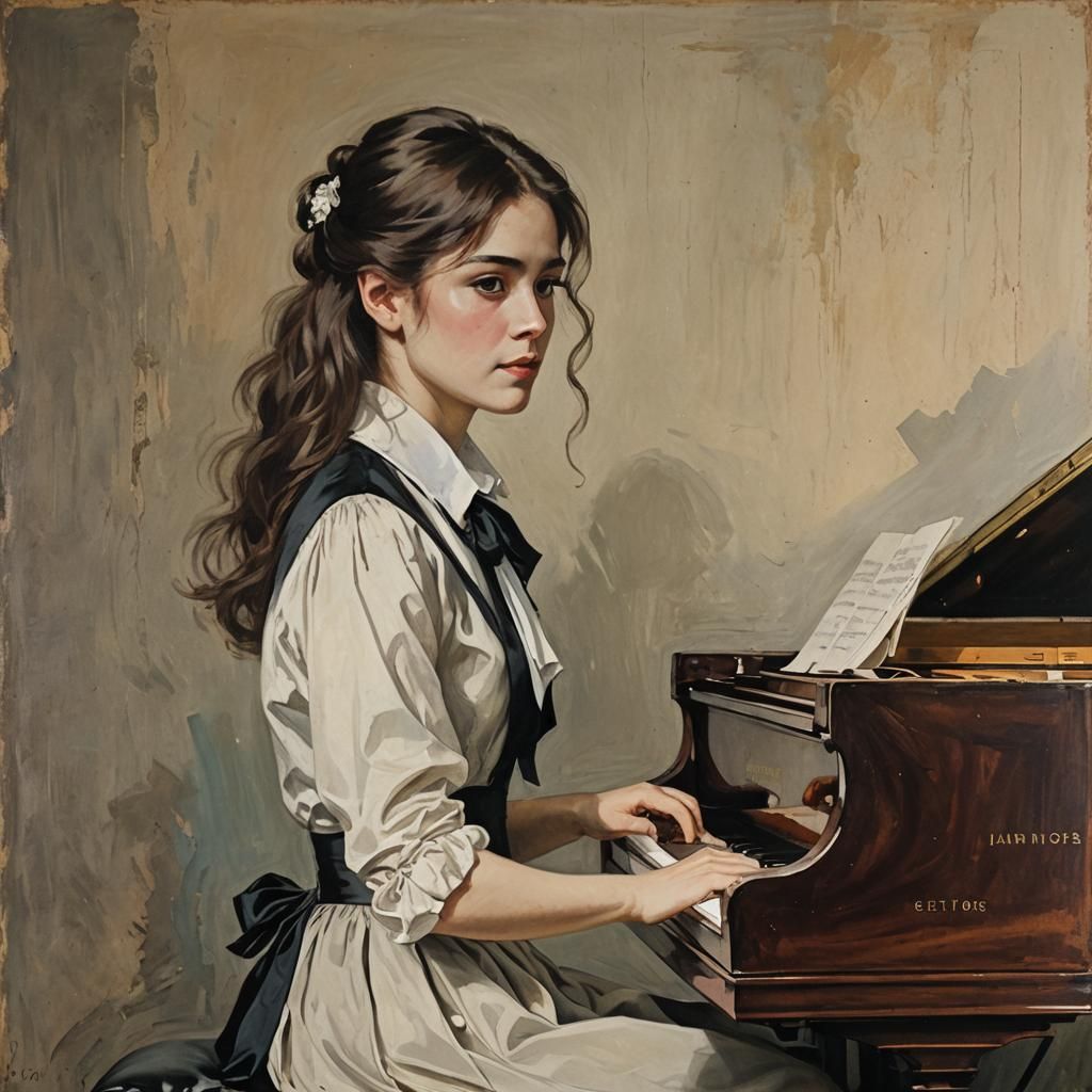 Concert Poster of Young Pianist in Oil Painting Style