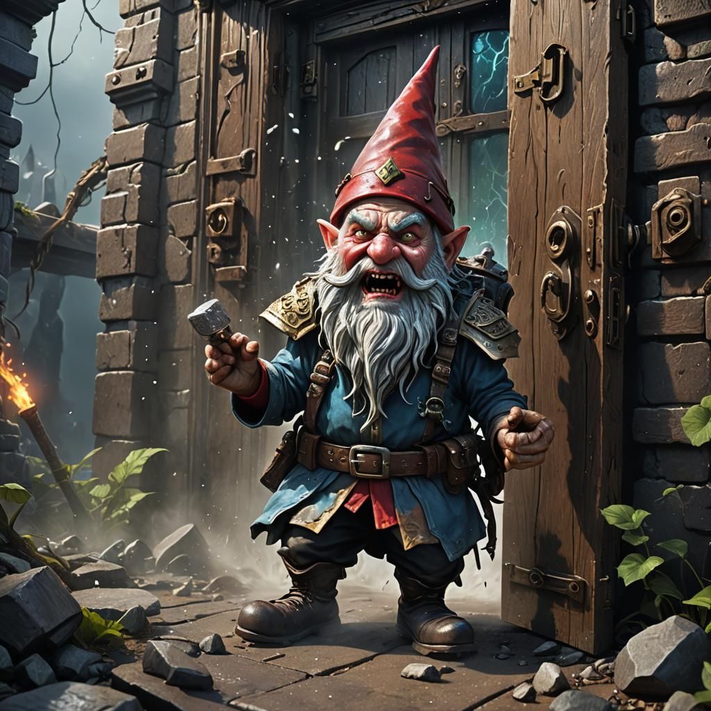 Angry Gnome Screaming in Rage: Detailed Matte Painting