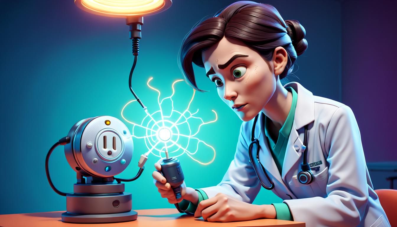Doctor Inspects Energy Plug as Pixar 3D Art