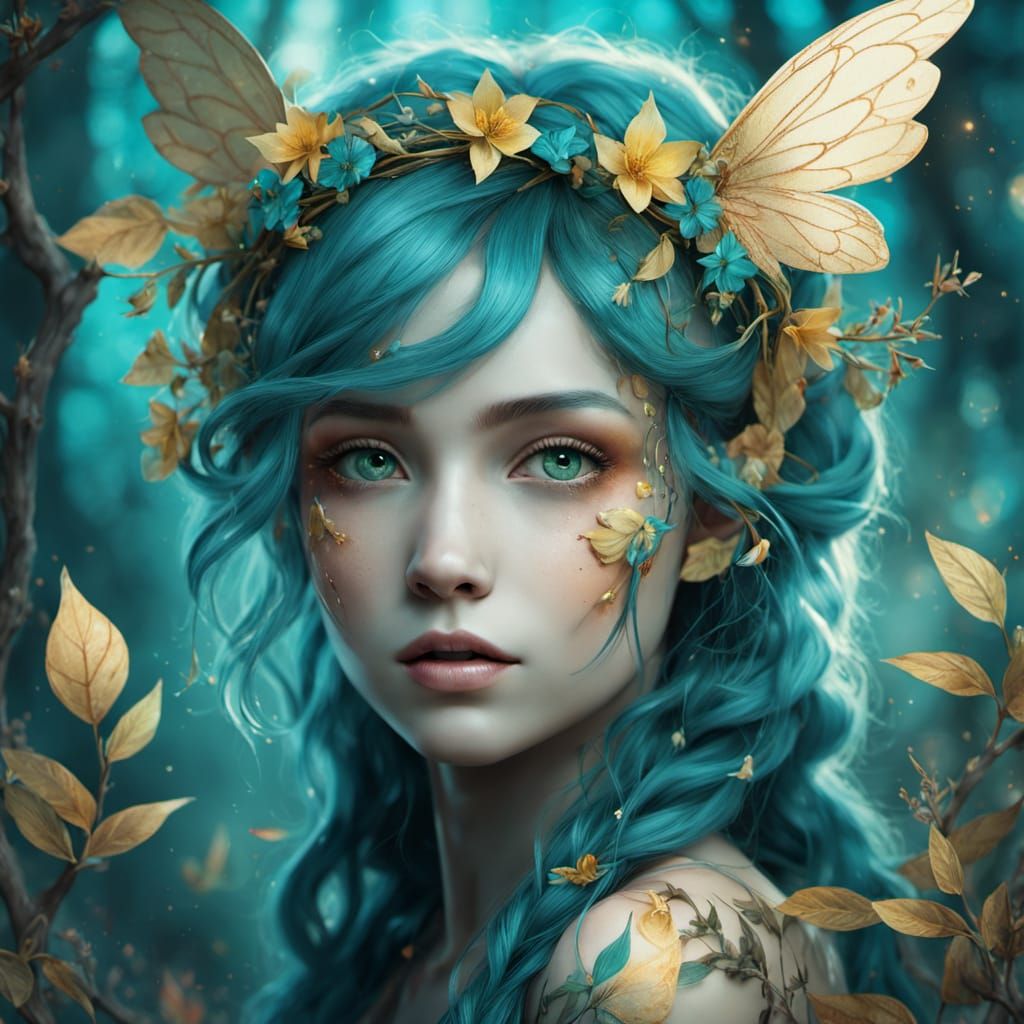 Forest Fairy Portrait in Delicate Watercolor Style