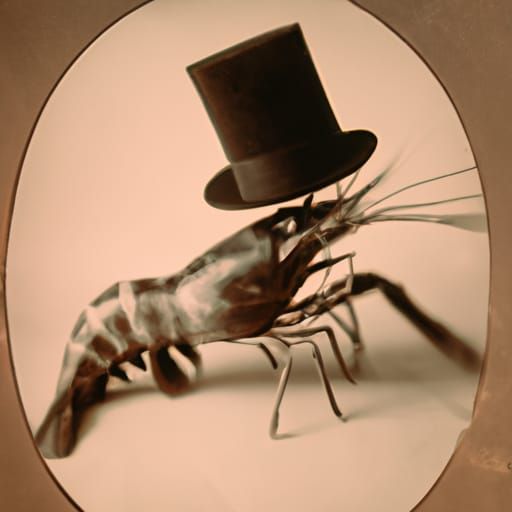 Dapper Shrimp in Top Hat: 1800s Style Photograph
