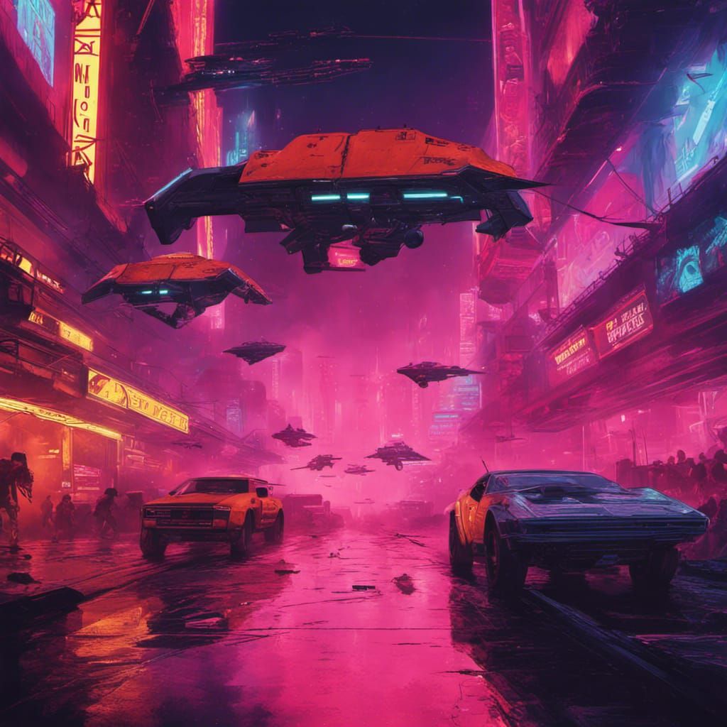 Cyberpunk Space War in Neon Style