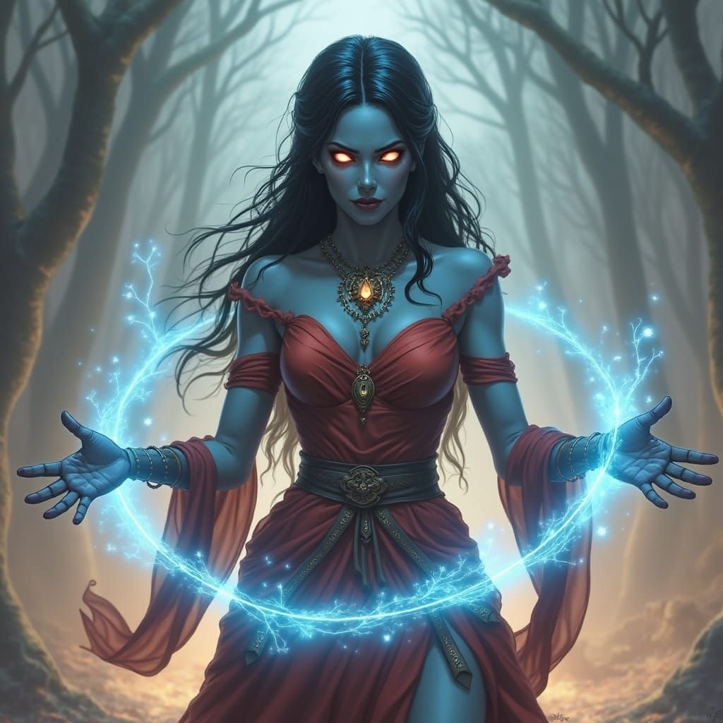 Enchanting Sorceress in Mystical Forest - Dark Fantasy Art